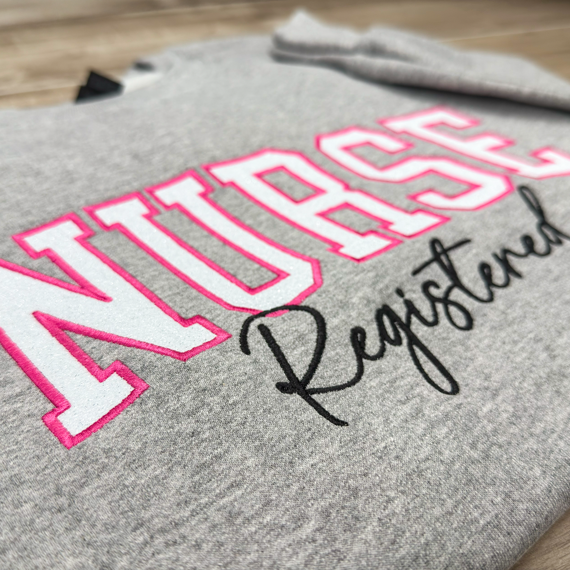 Personalized Embroidered Nurse Sweatshirt with Glitter Applique
